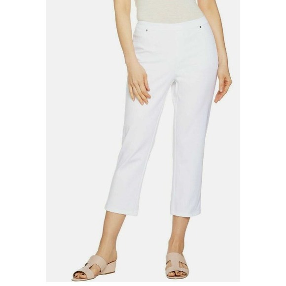 H by Halston Studio Stretch Crop Petite Pull-on Pants White 18P New A289514 - Picture 1 of 4